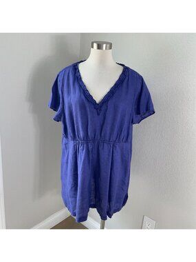 Boden Womens Plus 18 Purple V Neck 100% Linen Tunic Top Short Sleeve Lightweight
